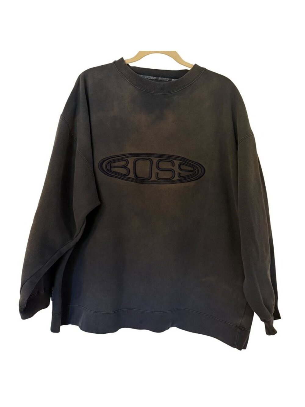 Vintage 90’s BOSS By IG Design Crewneck Sweatshirt XL Black Acid Wash Grunge Rar